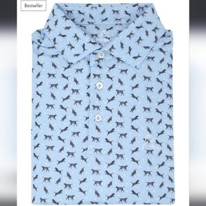 Rhoback Light Blue Polo with Black Dog Print